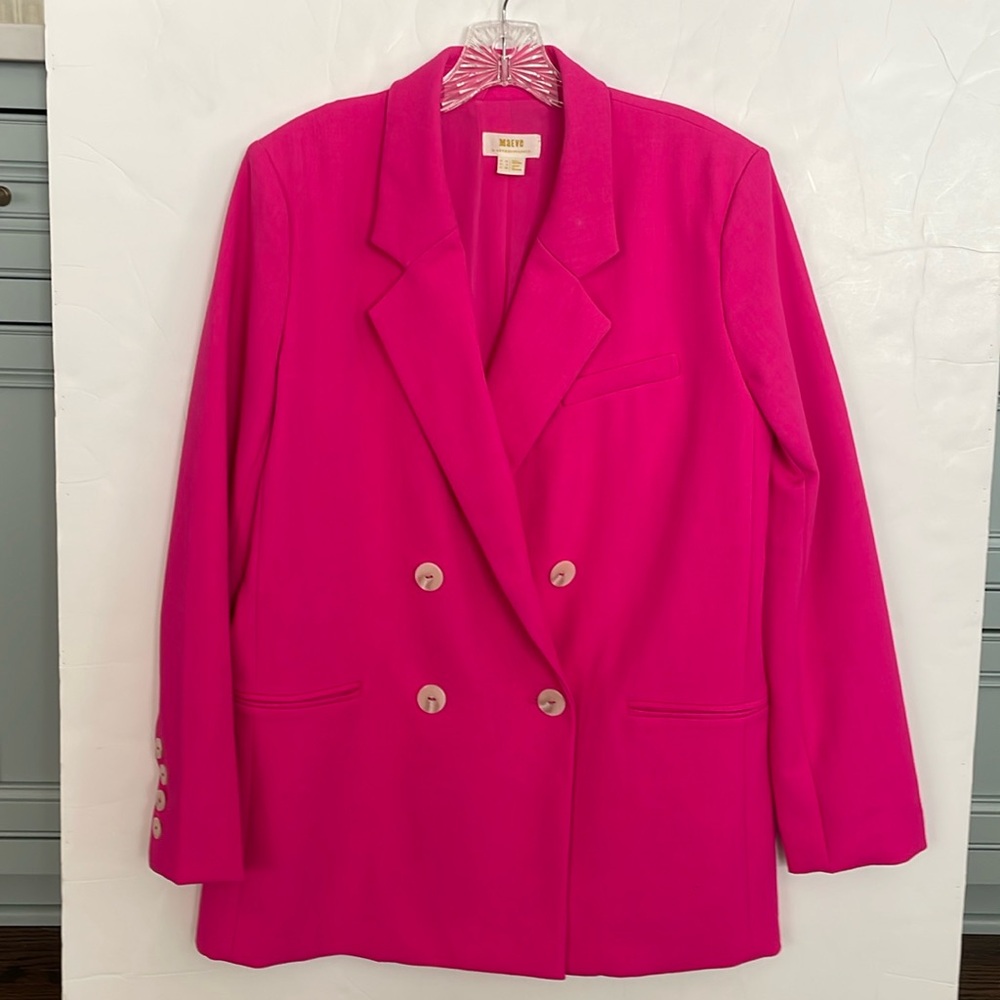Maeve by Anthropologie Vivid Pink Double Breasted Blazer